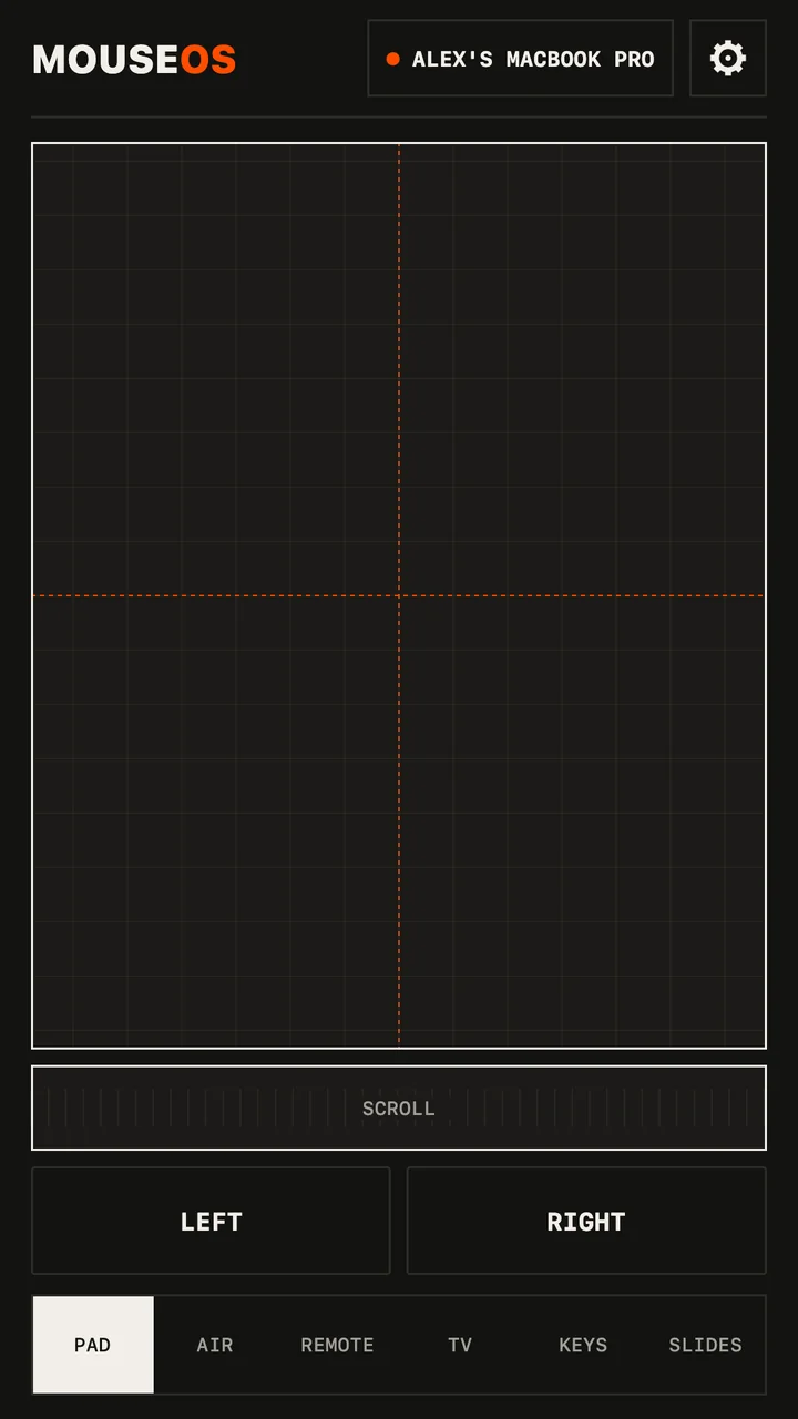 The MouseOS trackpad screen